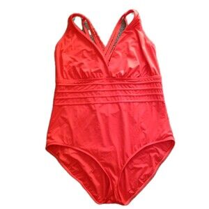 LA BLANCA Island Goddess One Piece Swimsuit 22W Orange Multi-Strap Cross-Back